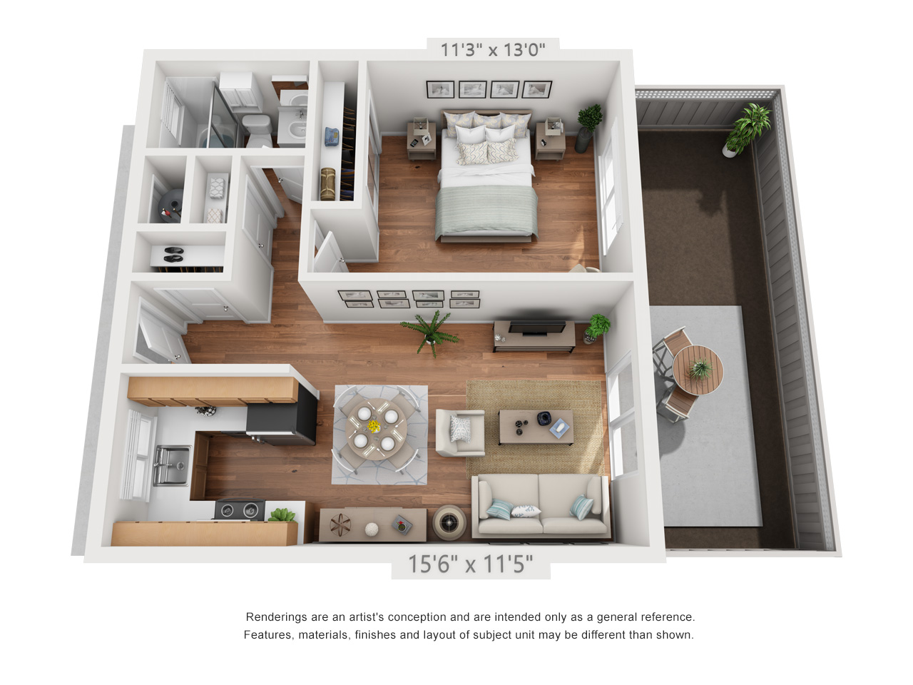 Floor plan for 1 bed, 1 bath, 535 sqft